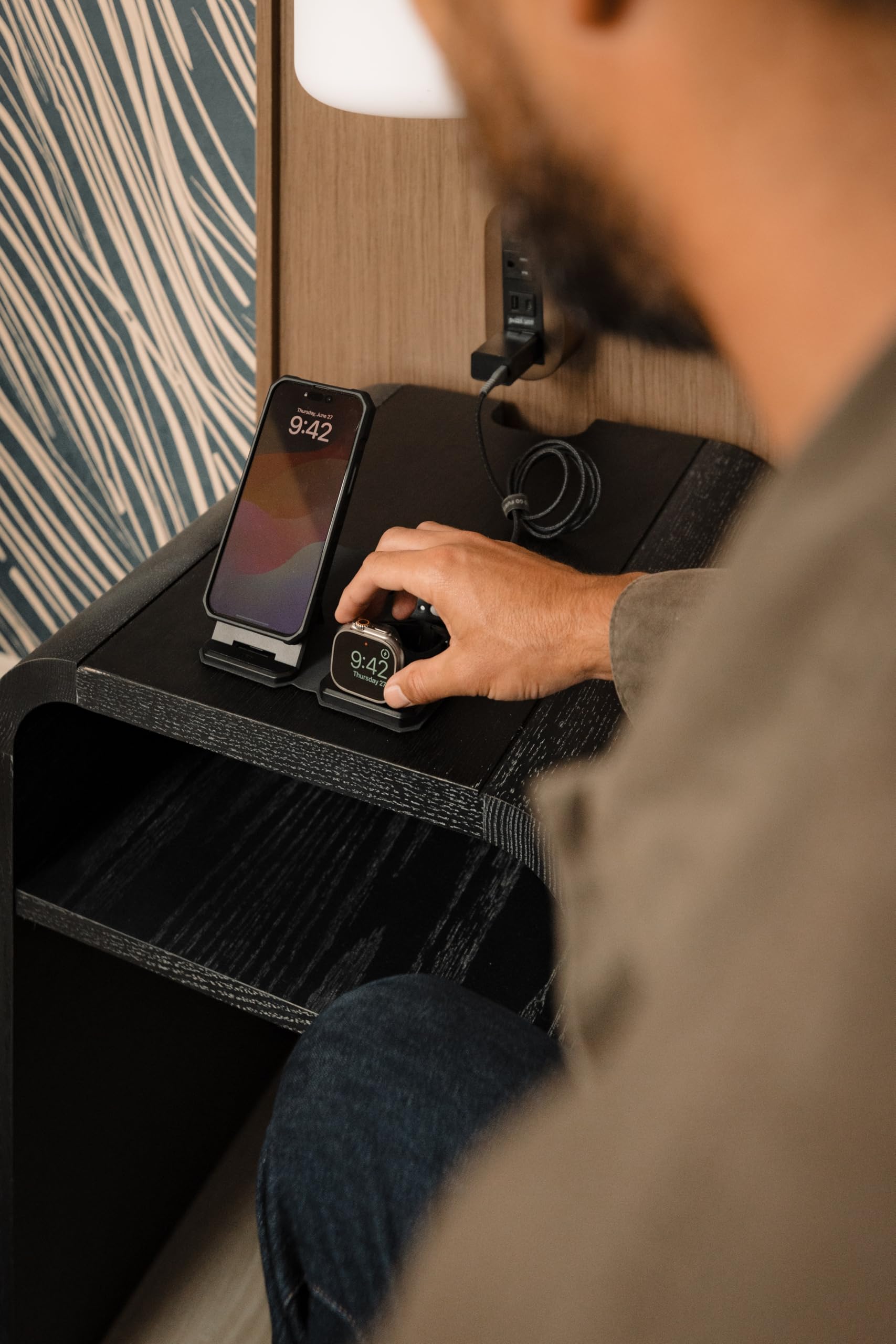 UAG SRGE 3-in-1 Travel Desktop Charger 15W Foldable Wireless Charging Station Compatible with MagSafe for iPhone 15, AirPods, Apple Watch, Black/Gray (25W USB-C PD Charger & Global Adapter Included) - Image 3