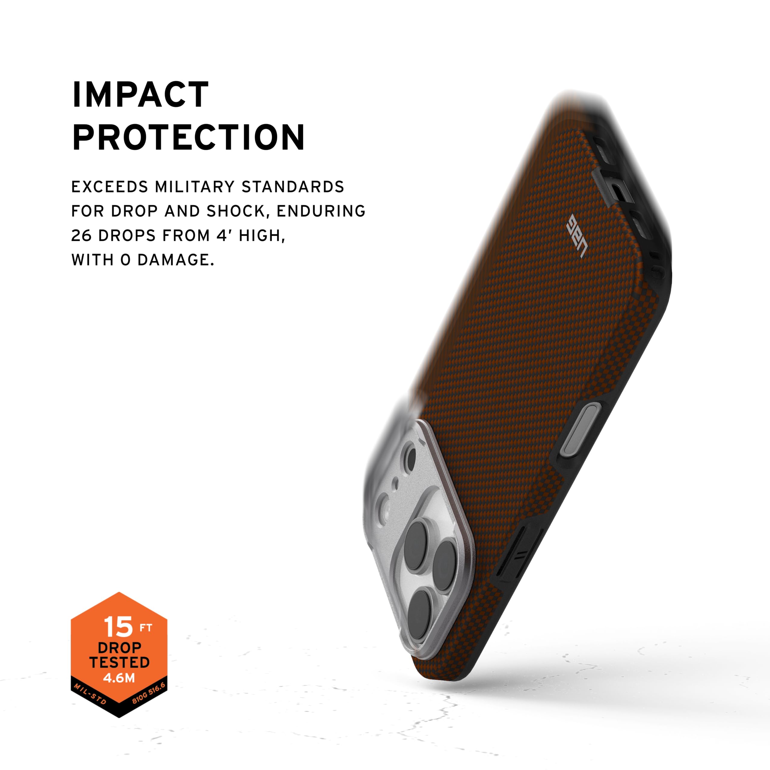 URBAN ARMOR GEAR UAG Designed for iPhone 17 Pro Case Fibr Armr - Compatible with MagSafe Military Grade Protective Cover, Orange/Charcoal - Image 4