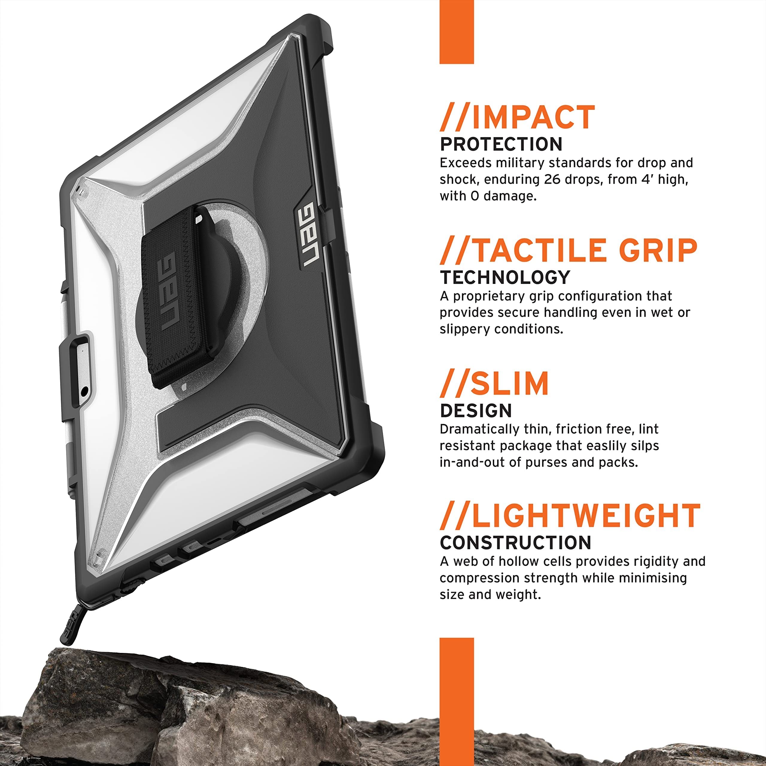 URBAN ARMOR GEAR UAG Designed for Microsoft Surface Pro 8 Case Plasma w/Hand Strap & Shoulder Strap Feather-Light Translucent Rugged Military Drop Tested Protective Cover Ice - Image 3