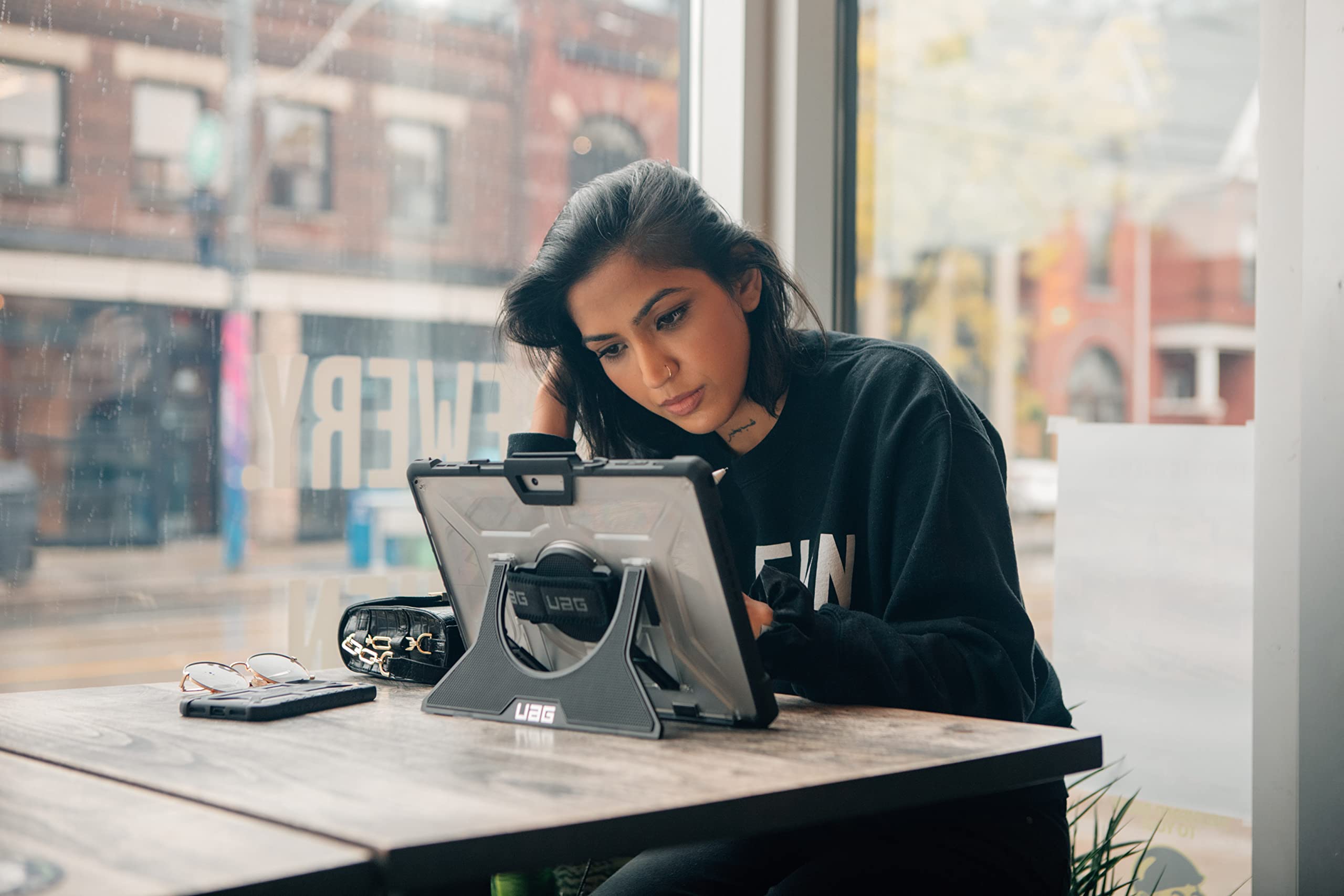 URBAN ARMOR GEAR UAG Designed for Microsoft Surface Pro 8 Case Plasma w/Hand Strap & Shoulder Strap Feather-Light Translucent Rugged Military Drop Tested Protective Cover Ice - Image 6