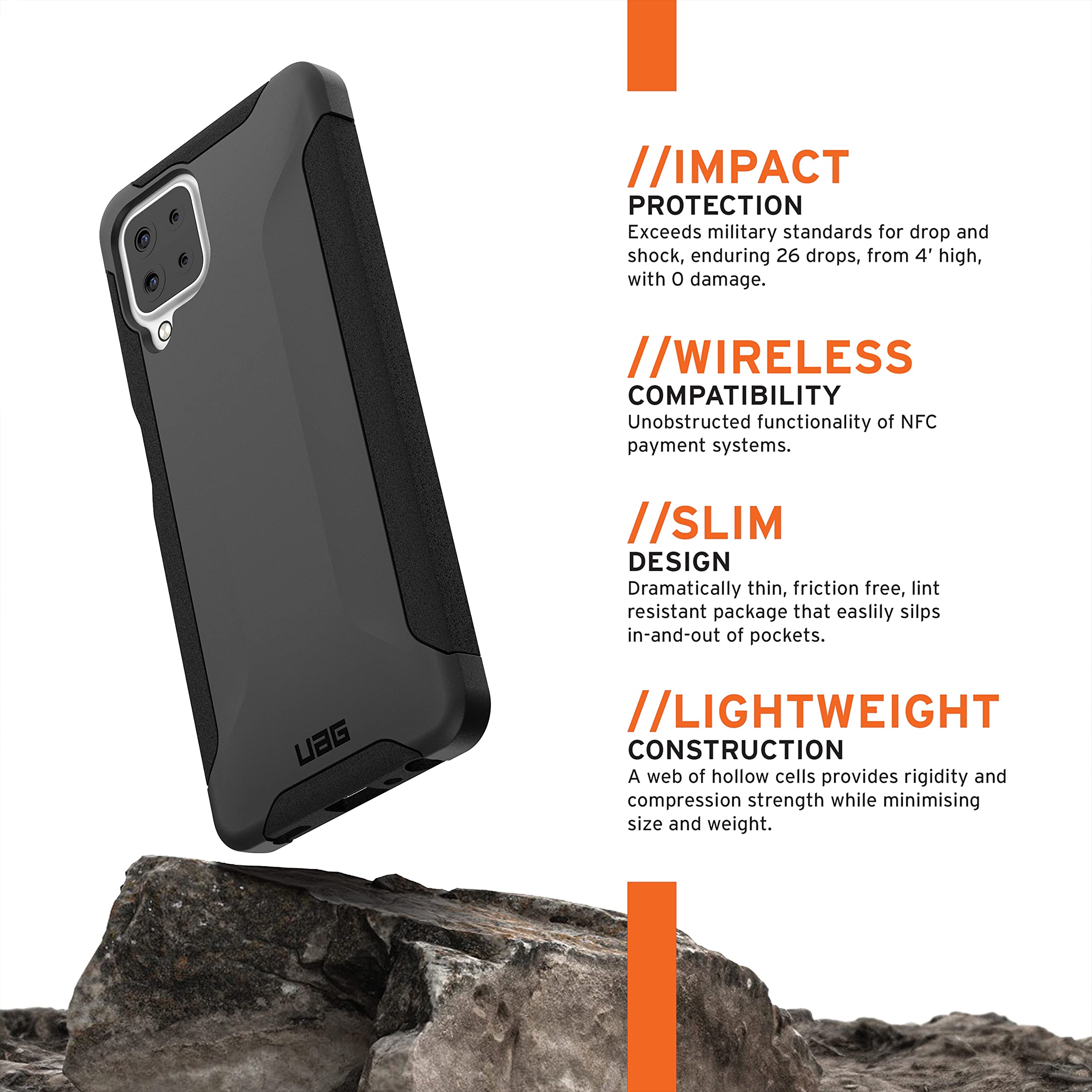 URBAN ARMOR GEAR UAG Designed for Samsung Galaxy A22 4G (SM-A225F/DSN) Case [6.4-inch Screen] Scout Rugged Sleek Shockproof Lightweight Antimicrobial Military Drop Tested Protective Cover, Black - Image 3