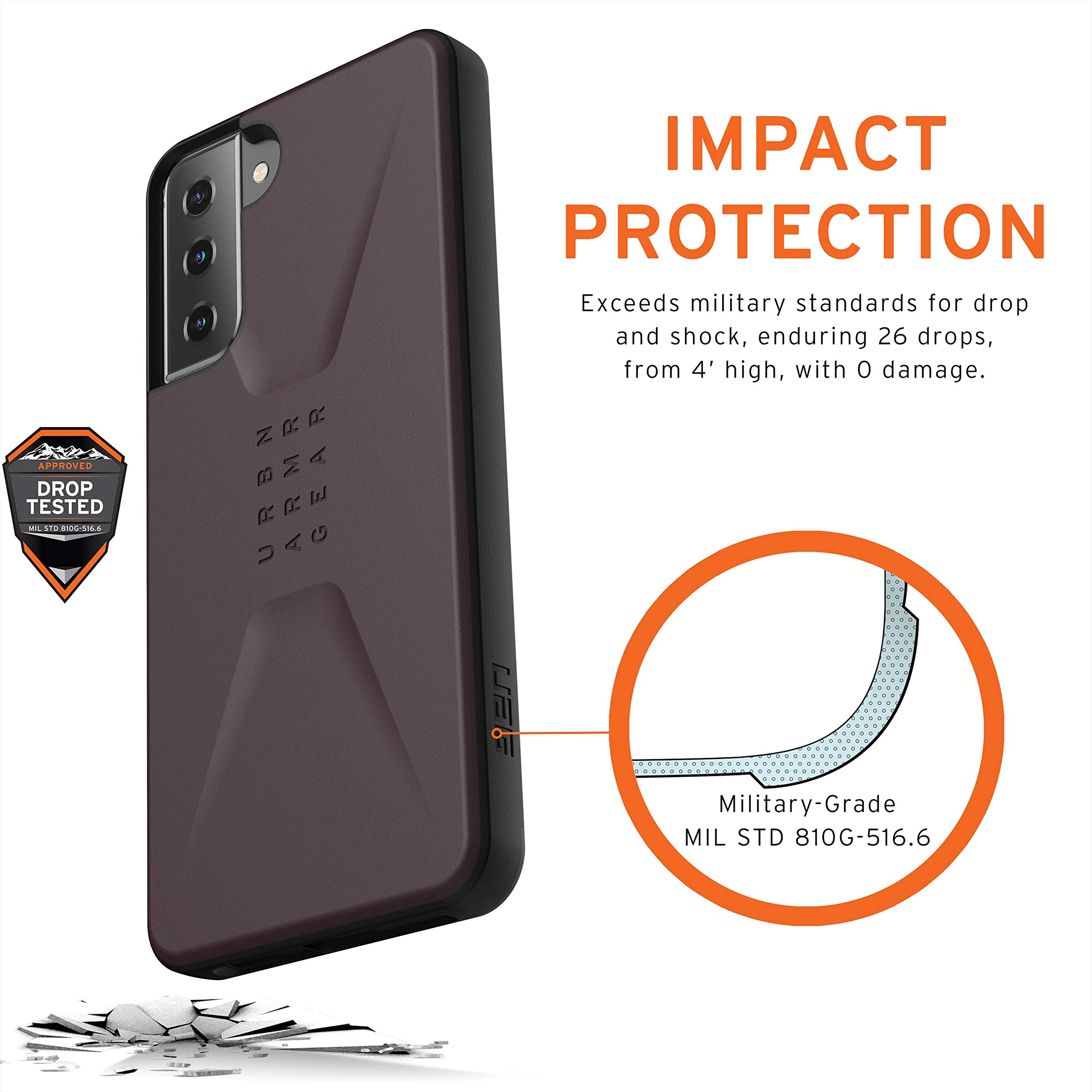 URBAN ARMOR GEAR UAG Designed for Samsung Galaxy S21 Plus Case Purple Eggplant Sleek Ultra-Thin Shock-Absorbent Civilian Protective Cover, [6.7 inch Screen] - Image 3