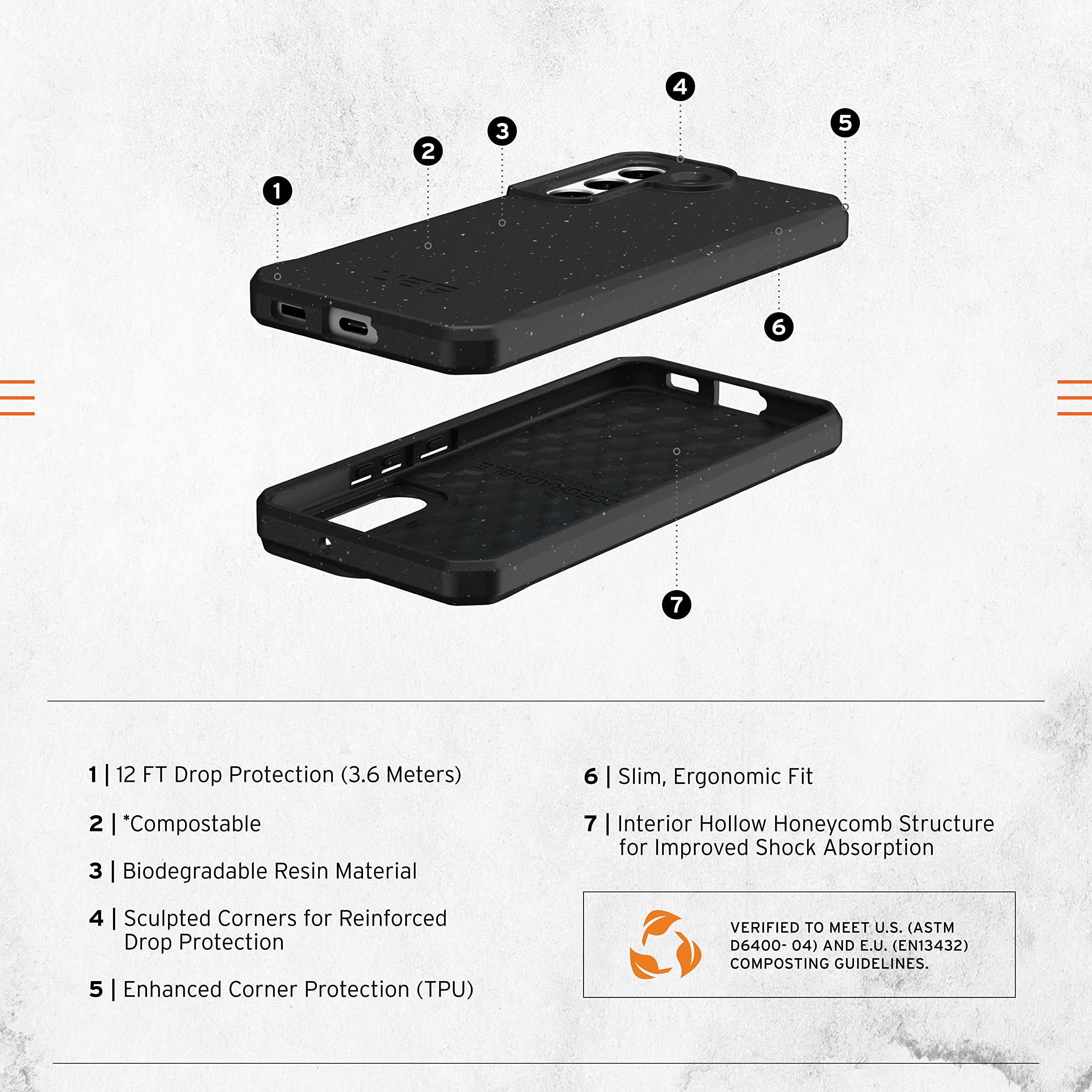 URBAN ARMOR GEAR UAG Designed for Samsung Galaxy S22 Case Black 100% Biodegradable, Compostable, Mindful Eco-Friendly Ultra Slim Outback Biodegradable Protective Cover, [6.1 inch Screen] - Image 3