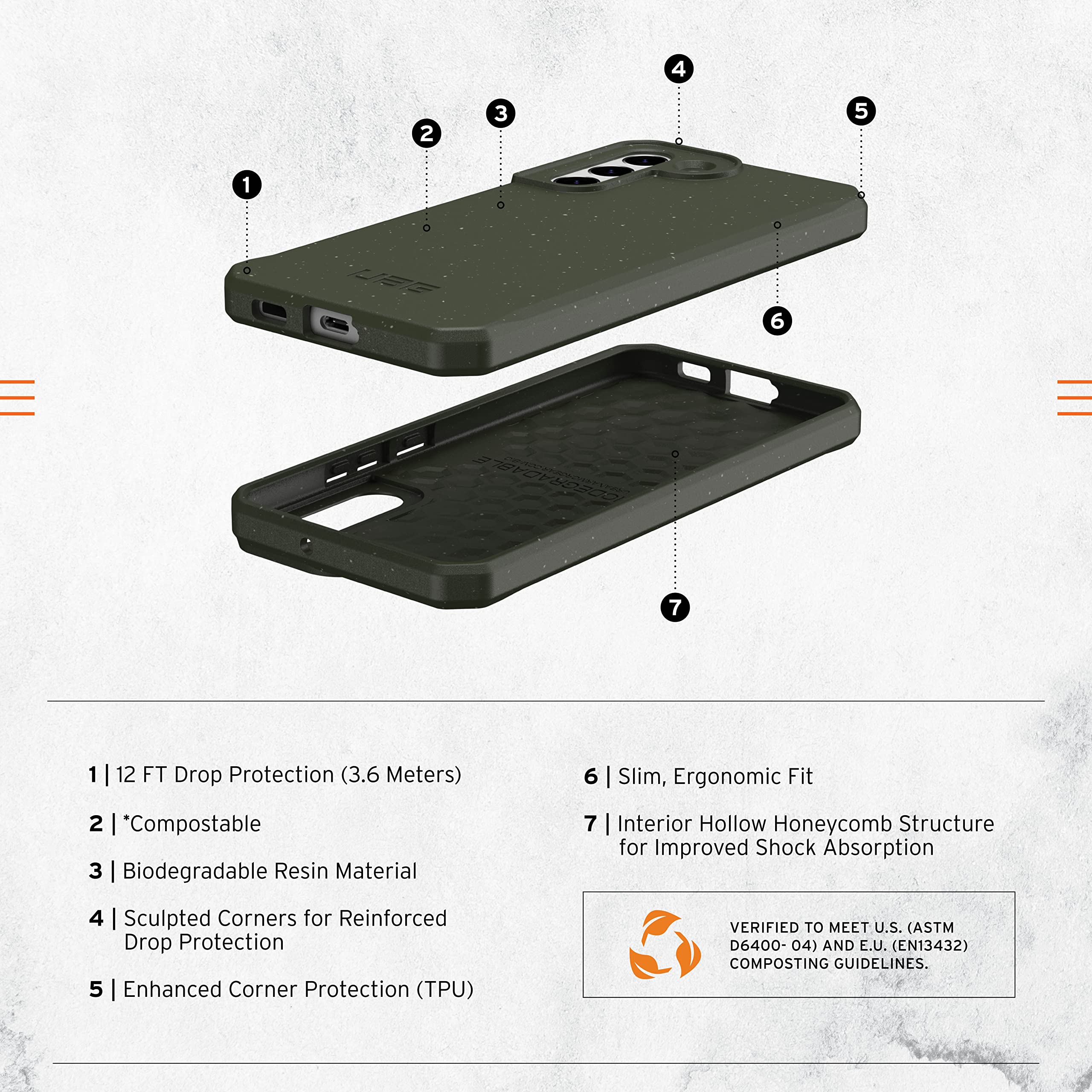 URBAN ARMOR GEAR UAG Designed for Samsung Galaxy S22 Plus Case Green Olive 100% Biodegradable, Compostable, Mindful Eco-Friendly Ultra Slim Outback Biodegradable Protective Cover, [6.6 inch Screen] - Image 3