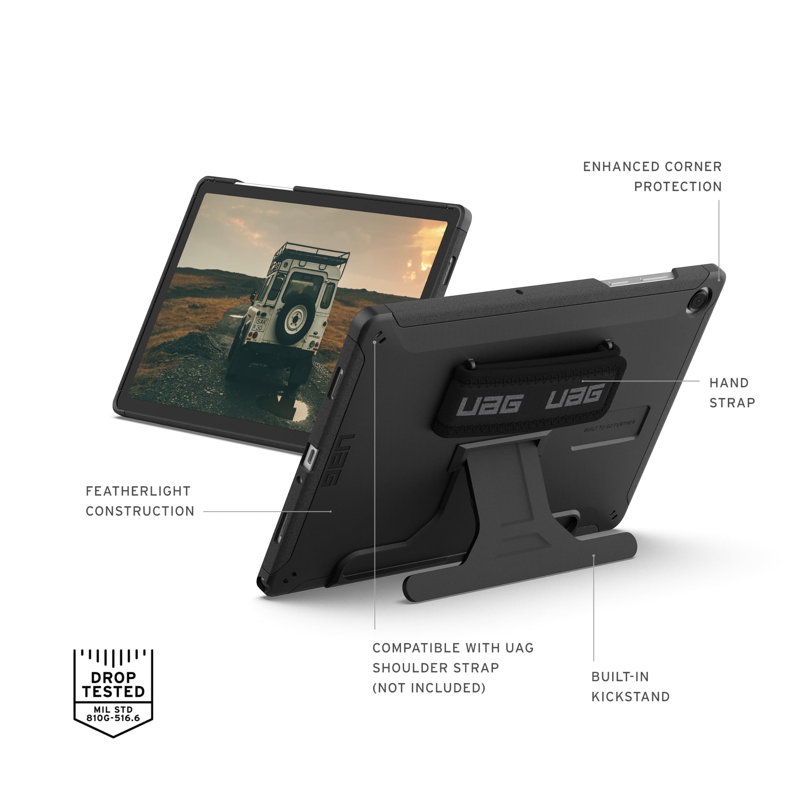 URBAN ARMOR GEAR UAG Designed for Samsung Galaxy Tab A11+ Plus Case SM-X230 SM-X236 Scout with Handstrap & Kickstand, Rugged Military Grade Dropproof Protective Cover, Black - Image 3