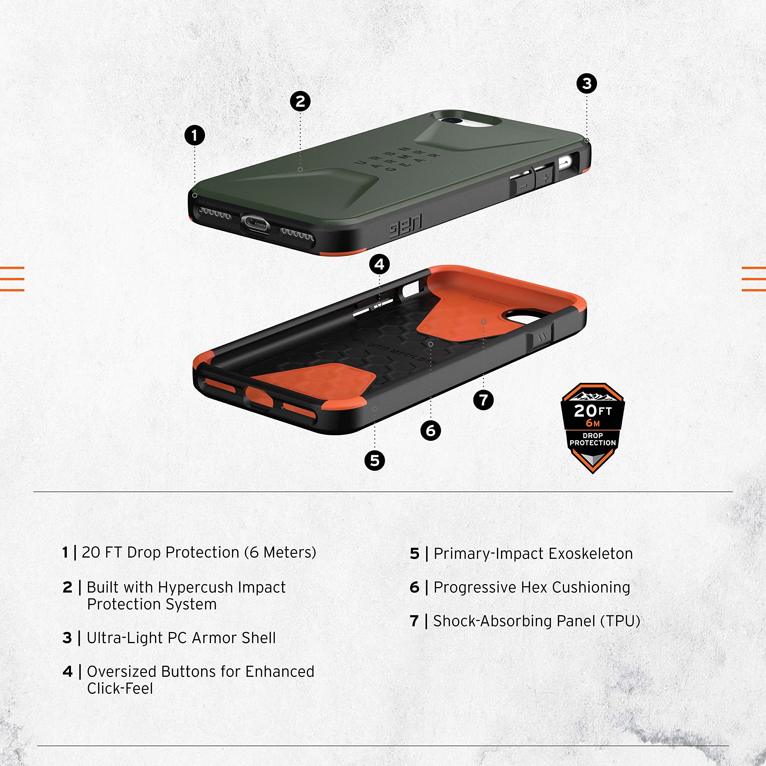 URBAN ARMOR GEAR UAG Designed for iPhone SE (2022) Case [4.7-inch Screen] Sleek Ultra-Thin Shock-Absorbent Civilian Protective Cover, Olive - Image 3