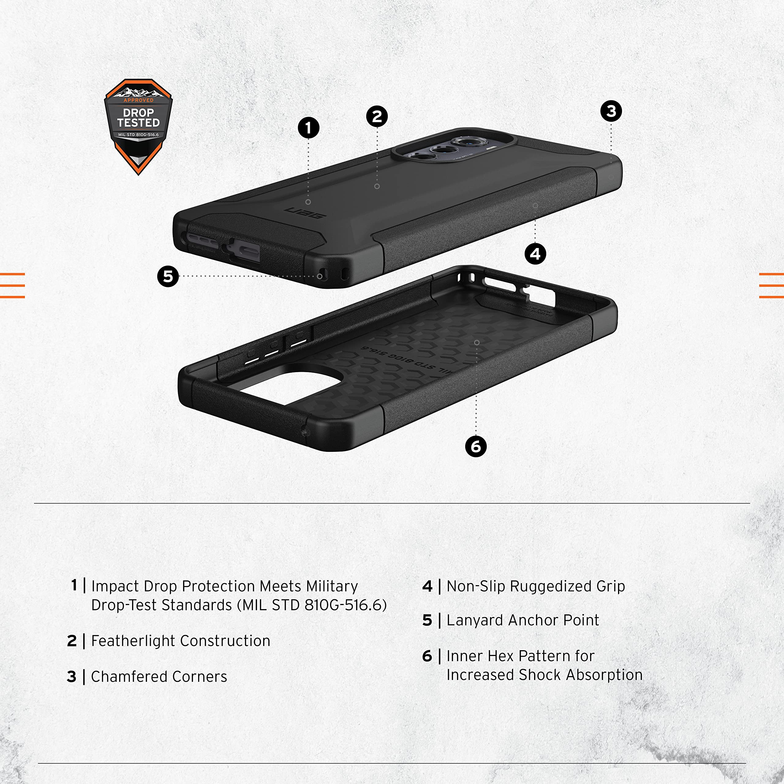 URBAN ARMOR GEAR UAG Made for Motorola Moto Edge 5G Case 2022 (USA & CA Models Only) 6.6" Scout Black Rugged Sleek Shockproof Lightweight Antimicrobial Military Drop Tested Protective Cover - Image 3