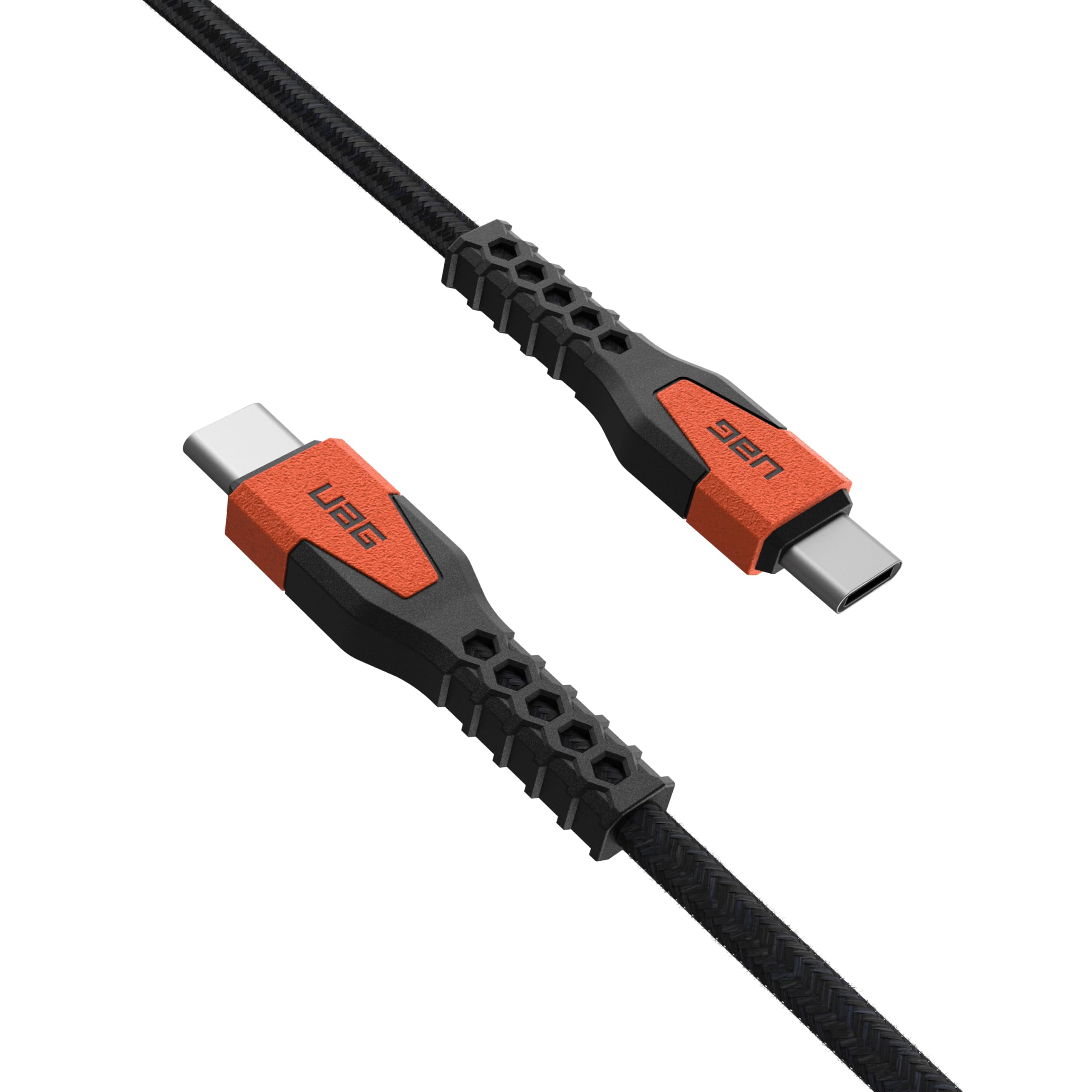 URBAN ARMOR GEAR UAG Rugged Kelvar Core USB-C to USB-C Cable 5ft/1.5m 60W Power Delivery PD Reinforced Fast Charging Cable for iPhone 17, MacBook, iPad Pro, Samsung Galaxy S26, Black/Orange - Image 4