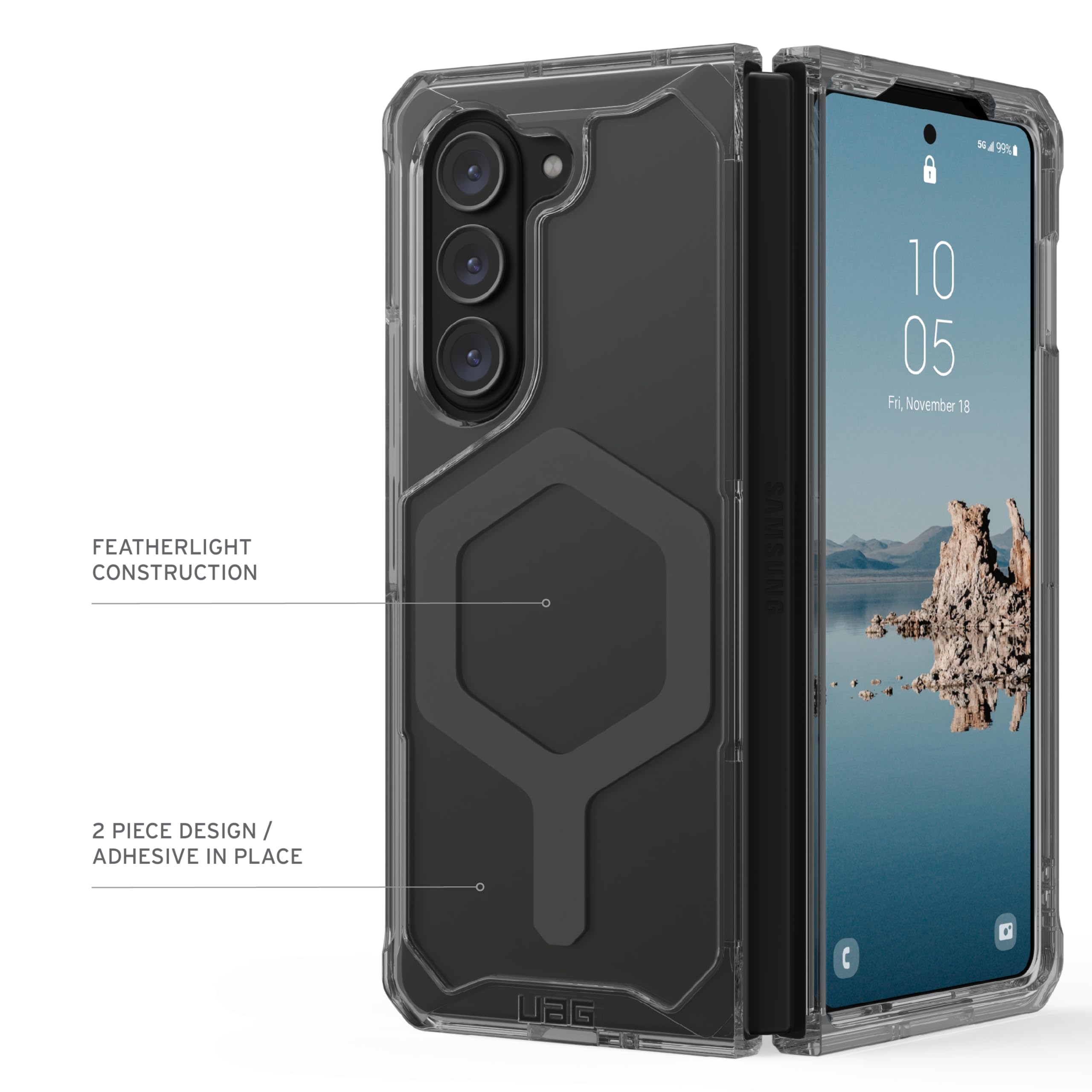 URBAN ARMOR GEAR [Updated Version] UAG Case for Samsung Galaxy Z Fold 5 2023 Plyo Pro Ash/Space Grey, Rugged Anti-Yellowing Transparent Clear Compatible with Magnetic Charging Protective Cover - Image 6